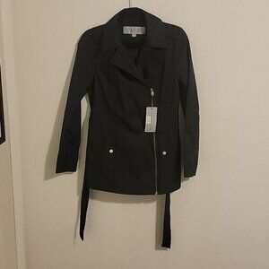Andrew Marc Black Trench Coat with Belt Size Small